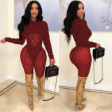 New product brushed fabric spliced mesh trousers suit