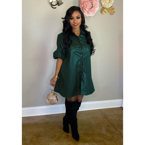 New European and American women's PU leather dress