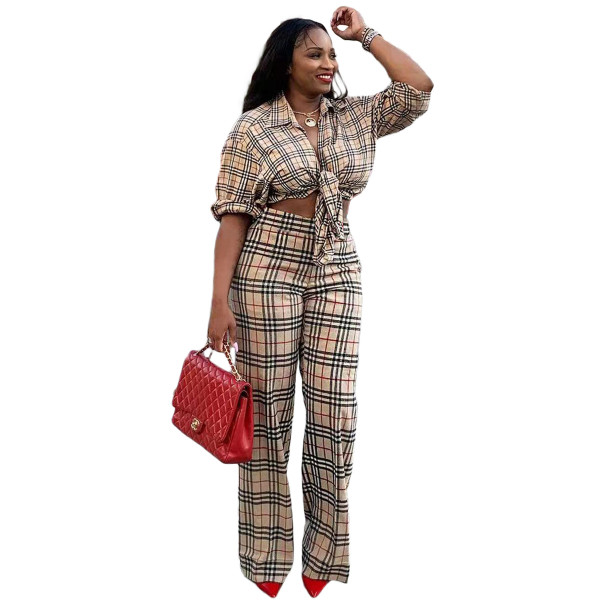 Fashion casual suit printed long-sleeved lapel shirt casual straight-leg pants suit