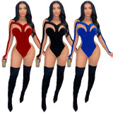 New style gold velvet mesh stitching jumpsuit three-color optional