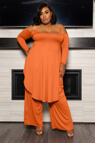 Large size women's suspenders irregular top wide-leg pants casual suit