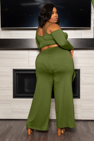 Large size women's suspenders irregular top wide-leg pants casual suit