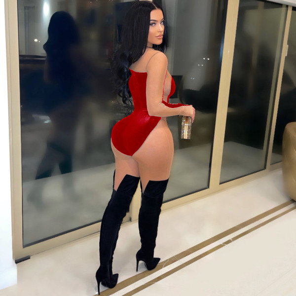 New style gold velvet mesh stitching jumpsuit three-color optional