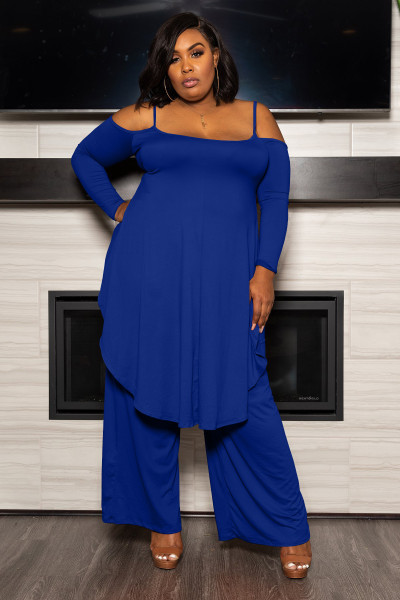 Large size women's suspenders irregular top wide-leg pants casual suit