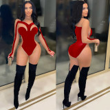 New style gold velvet mesh stitching jumpsuit three-color optional