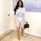 New product brushed fabric spliced mesh trousers suit