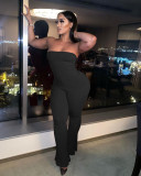 Sexy solid color tube top back hollow strap pit strip ladies one-piece flared pants
