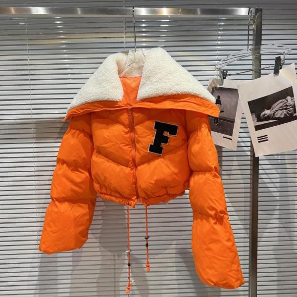 Winter new embroidered letter stitching large lapel lamb wool short thick cotton coat women