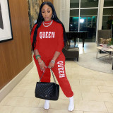 Women's Alphabet Print Sweater Pull Rack Casual Sports Suit (with Pockets)