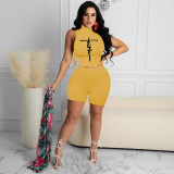Women's Turtleneck Side Tie Print Casual Suit