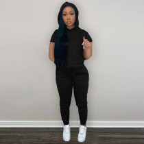 Women's Spring/Summer Fashion Sports Sweater Hooded Short Sleeve Suit Women's Two-piece Set Women's Spring/Summer Fashion Sports Sweater Hooded Short Sleeve Suit Women's Two-piece Set