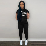 statement print hooded casual suit