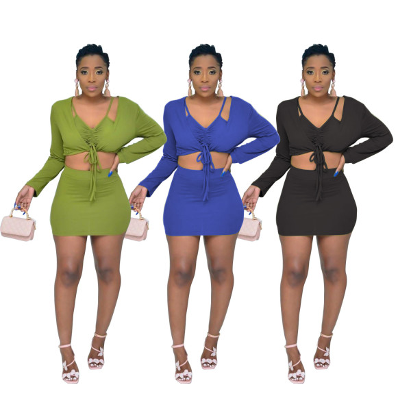 Spring new fashion sexy solid color short skirt women's three-piece suit