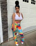 Women's Fashion Spring Summer Tie Dye Printed Flared Pants Women's Casual Trousers