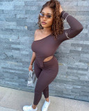Women's sexy off-shoulder casual solid color two-piece personality trousers women's clothing