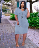 Women's Fashion Sexy Loose Letter Print V-Neck Casual Dress With Pockets