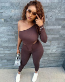 Women's sexy off-shoulder casual solid color two-piece personality trousers women's clothing