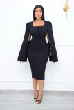 Women's winter beaded cloak twisted waist solid color dress