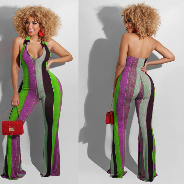 Halter print jumpsuit flared pants