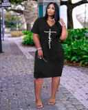 Women's Fashion Sexy Loose Letter Print V-Neck Casual Dress With Pockets