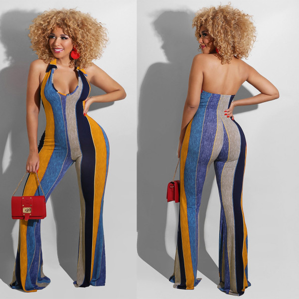 Halter print jumpsuit flared pants
