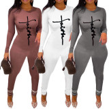 Pit striped solid color letter jumpsuit