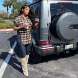 Women's spring and summer new woolen cloth lapel check tie single-breasted cardigan