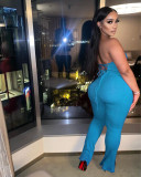 Sexy solid color tube top back hollow strap pit strip ladies one-piece flared pants