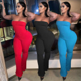 Sexy solid color tube top back hollow strap pit strip ladies one-piece flared pants