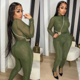 Hot style mesh print trousers two-piece set