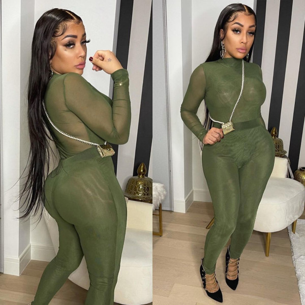 Hot style mesh print trousers two-piece set