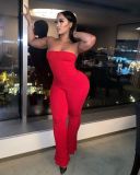 Sexy solid color tube top back hollow strap pit strip ladies one-piece flared pants