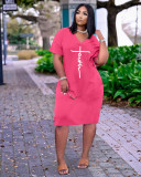 Women's Fashion Sexy Loose Letter Print V-Neck Casual Dress With Pockets