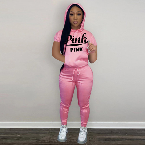 statement print hooded casual suit