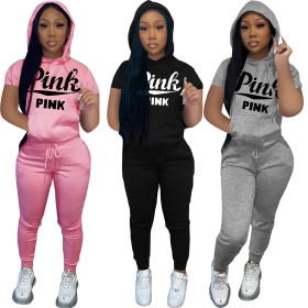 statement print hooded casual suit
