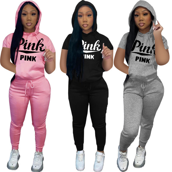 statement print hooded casual suit