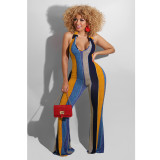 Halter print jumpsuit flared pants