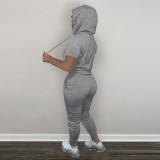 Women's Spring/Summer Fashion Sports Sweater Hooded Short Sleeve Suit Women's Two-piece Set