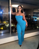 Sexy solid color tube top back hollow strap pit strip ladies one-piece flared pants