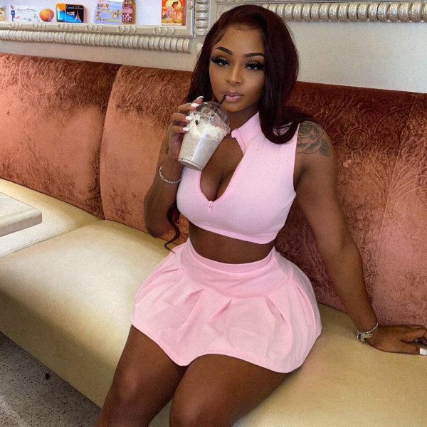 Women's fashion casual sexy solid color pleated waistless slim vest culottes sports two-piece set
