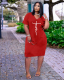 Women's Fashion Sexy Loose Letter Print V-Neck Casual Dress With Pockets