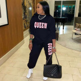 Women's Alphabet Print Sweater Pull Rack Casual Sports Suit (with Pockets)