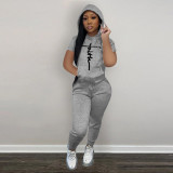 statement print hooded casual suit