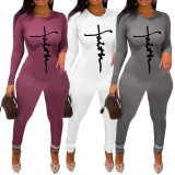 Pit striped solid color letter jumpsuit