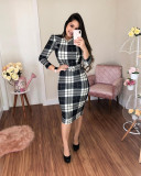 New Women's Round Neck Puff Sleeve Dress with Belt