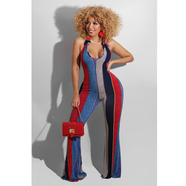 Halter print jumpsuit flared pants