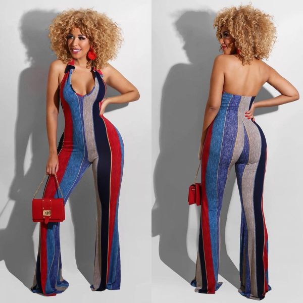 Halter print jumpsuit flared pants