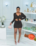 Spring new fashion sexy solid color short skirt women's three-piece suit