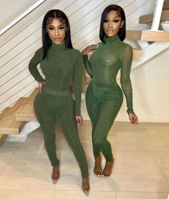 Hot style mesh print trousers two-piece set