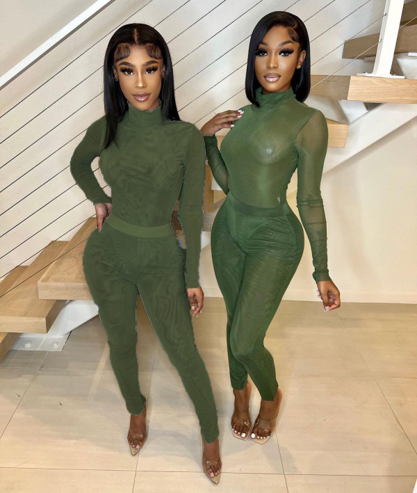 Hot style mesh print trousers two-piece set